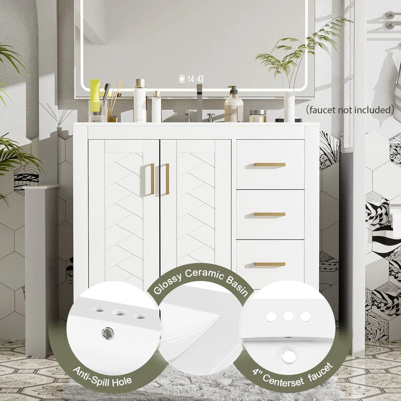 Bathroom Vanity With Sink Combo, Storage Cabinet, Freestanding Set With 3 Drawers & Soft Closing Doors by Unique Piece Furniture