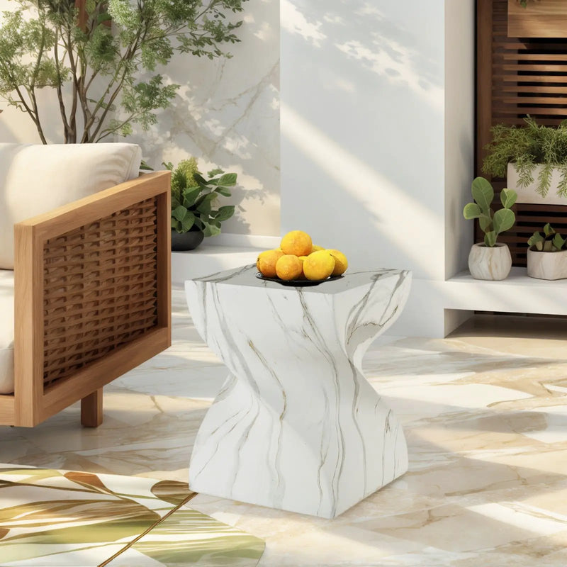 Outdoor End Table, Round Side Table For Patio And Garden - Marble by Unique Piece Furniture