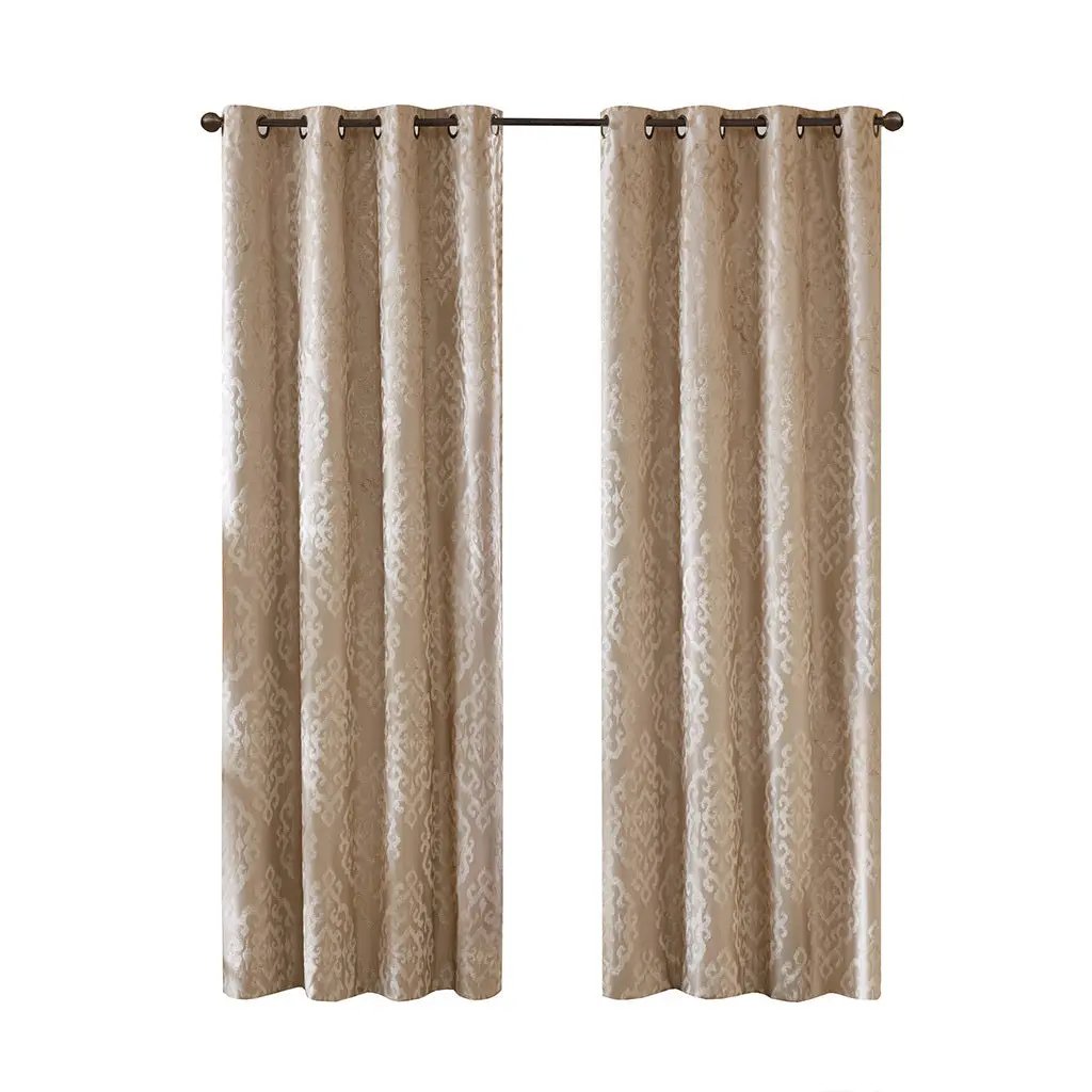 Knitted Jacquard Damask Total Blackout Grommet Top Curtain Panel by HouseOfZazla
