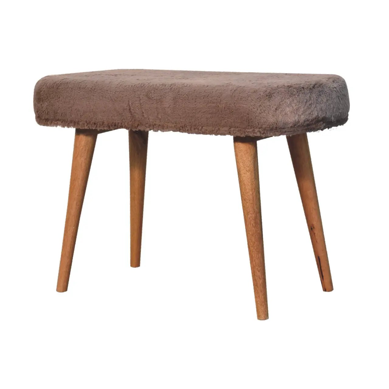 Solid Wood Faux Fur Fabric Bench, Upholstered, Nordic Legs by HouseOfZazla