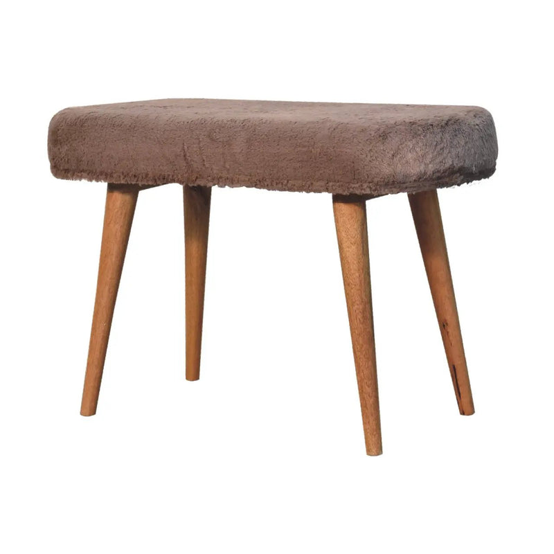 Solid Wood Faux Fur Fabric Bench, Upholstered, Nordic Legs by HouseOfZazla