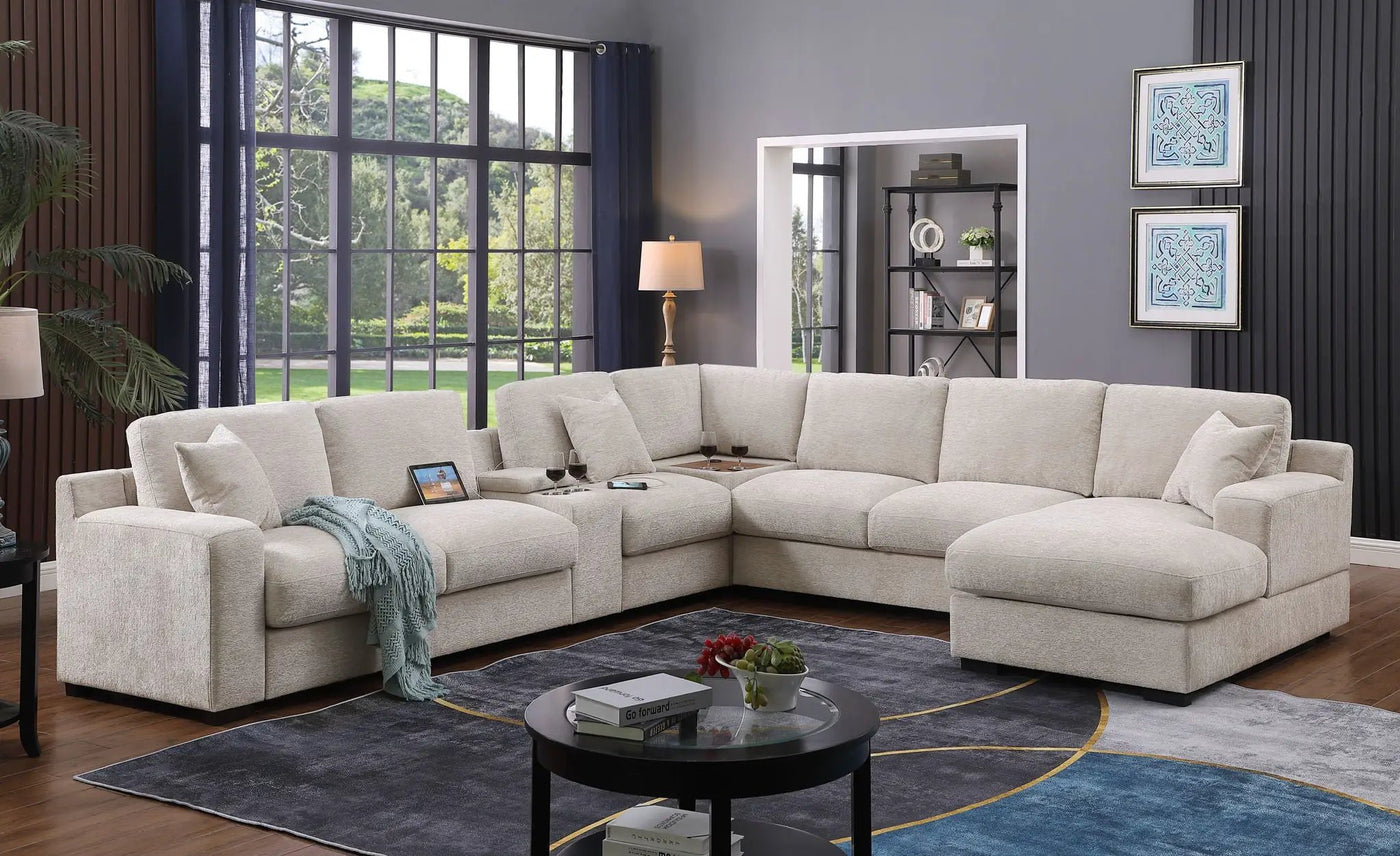 Celine - Fabric Corner Sectional Sofa With Right-Facing Chaise, Cupholders, And Charging Ports by Unique Piece Furniture