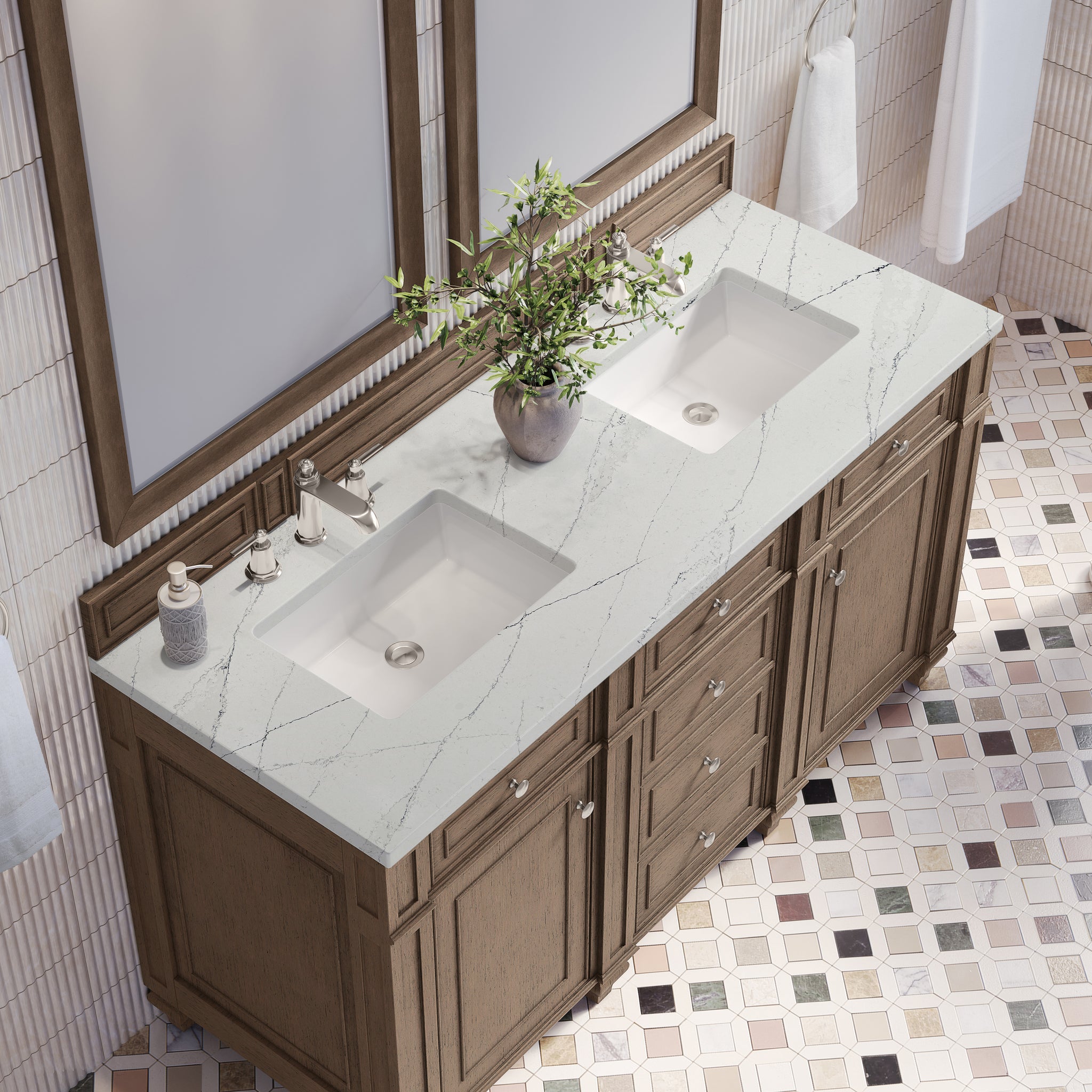 James Martin Bristol 60" Double Bathroom Vanity, Whitewashed Walnut by James Martin