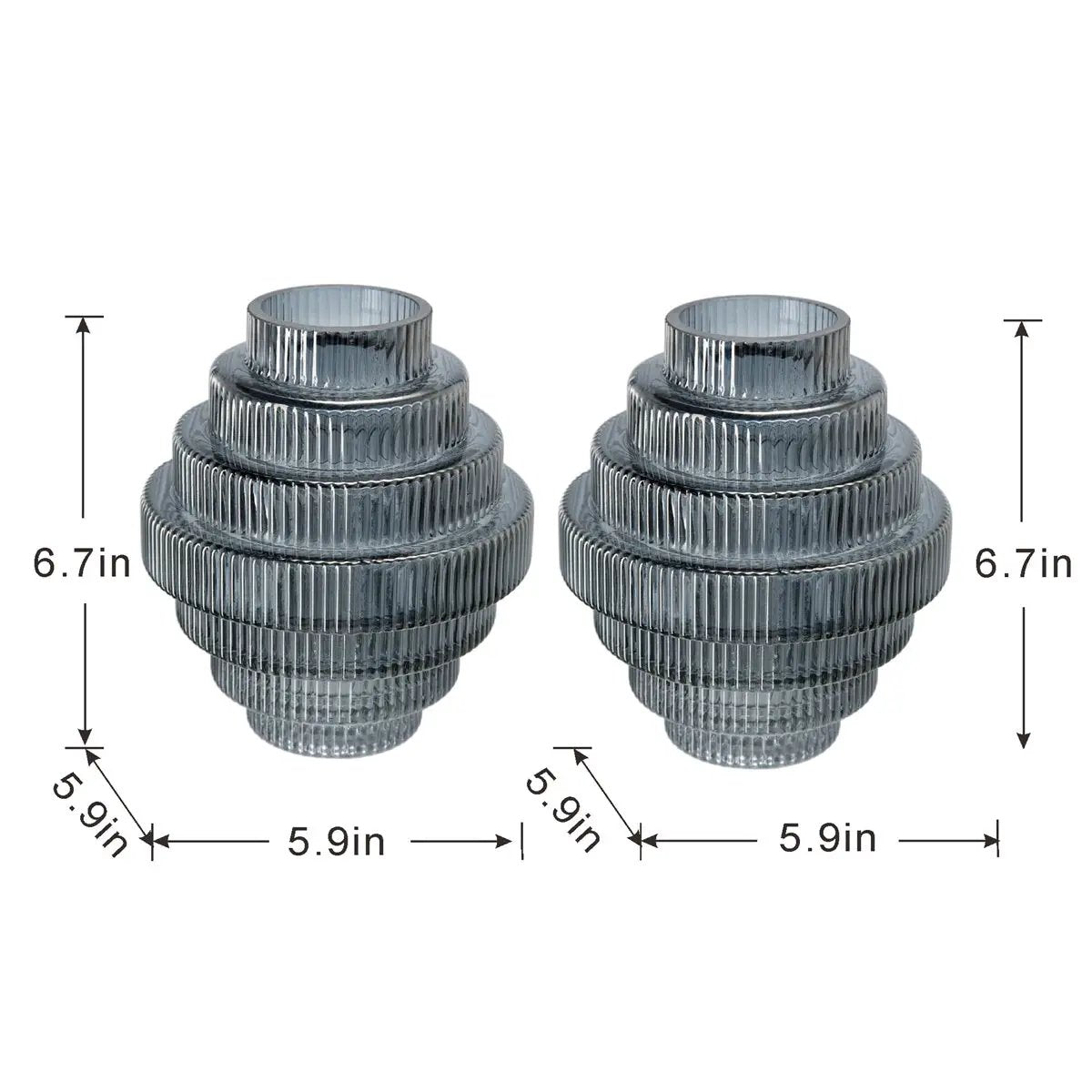 Multi-Tiered Geometric Vase with Smoked Blue Finish, Set of 2 by HouseOfZazla