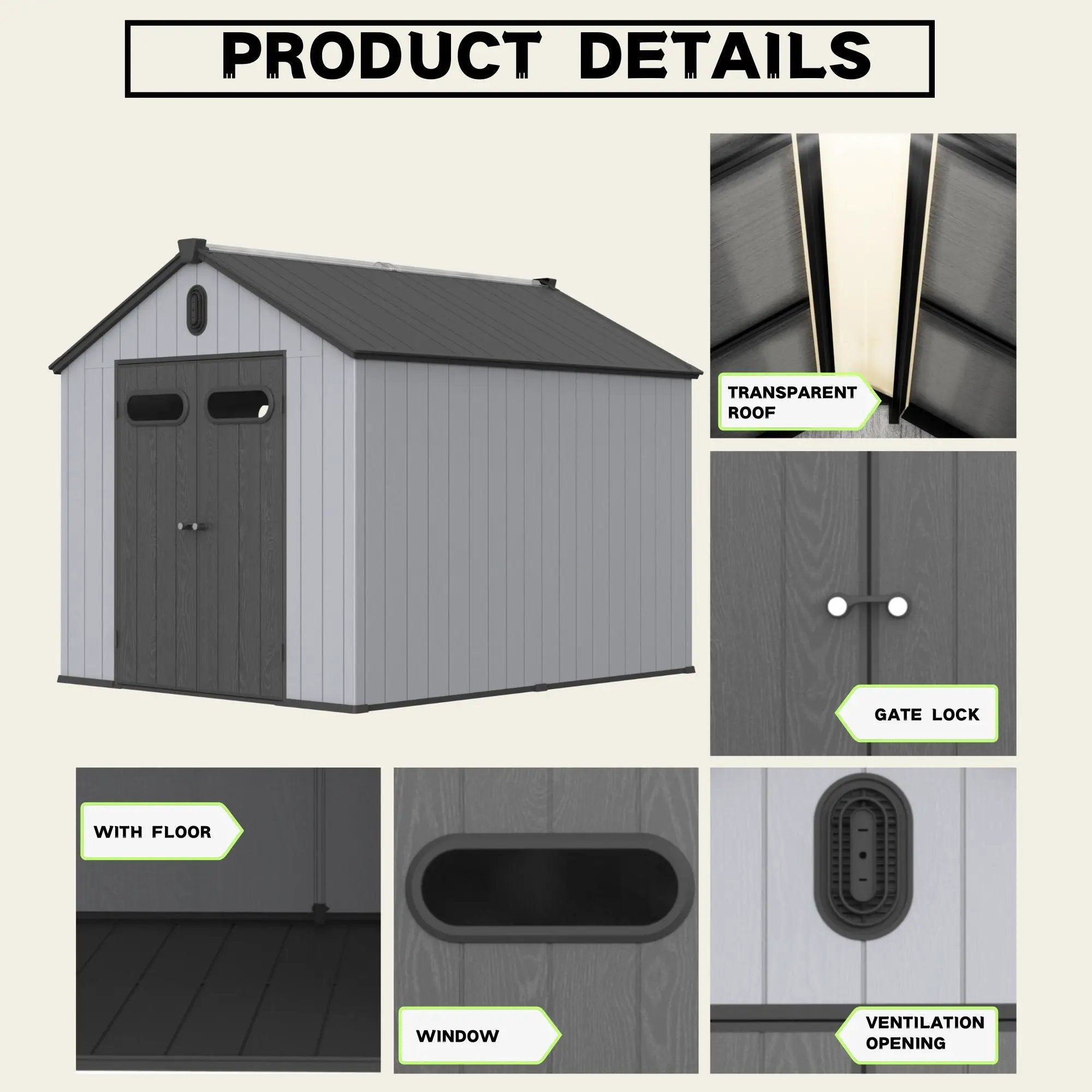 Resin Plastic Storage Shed For Backyard Garden With Spire Tool Storage by HouseOfZazla