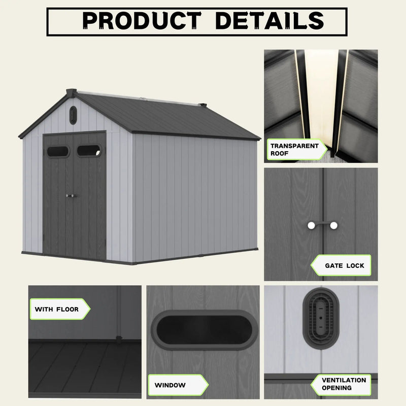 Resin Plastic Storage Shed For Backyard Garden With Spire Tool Storage by HouseOfZazla