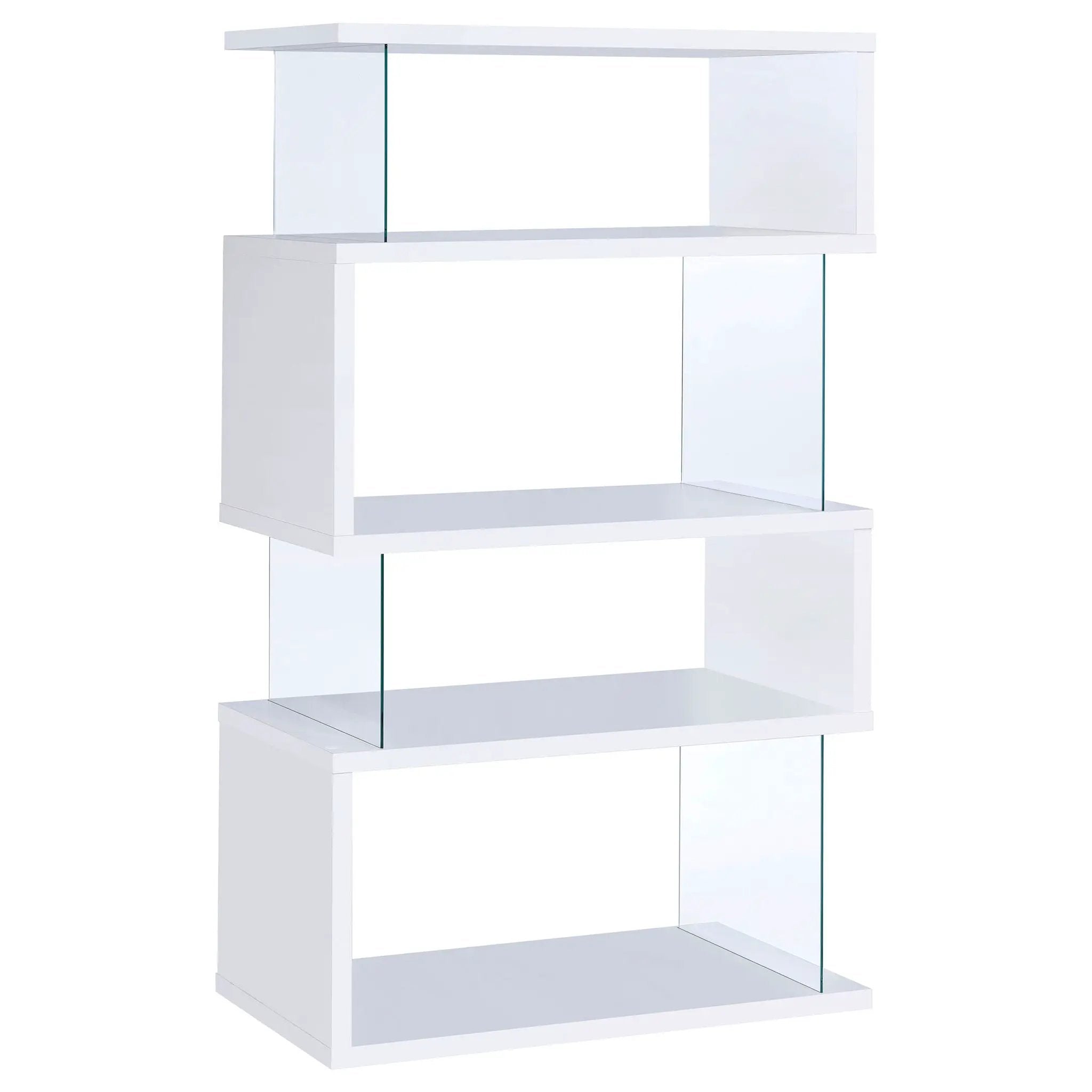 Emelle 63-inch 4-shelf Glass Panel Bookshelf White by Unique Piece Furniture