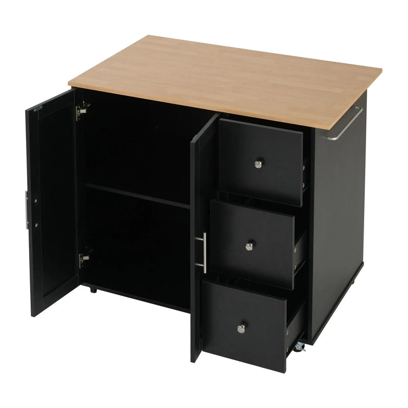 Mobile Kitchen Cart With Storage With 2 Doors, 3 Drawers & Adjustable Shelf - Black / Natural by HouseOfZazla