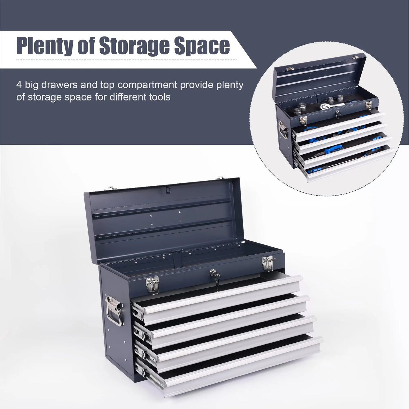 Heavy Duty Metal Tool Box, 21-inch with 4 Drawers by HouseOfZazla
