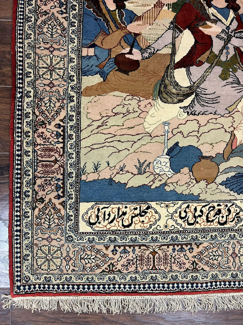 Vintage Persian Qum Pictorial Rug 5x7 - Wool & Silk by Jewel Rugs