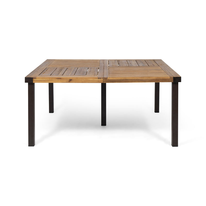 9‑Piece Acacia Wood Outdoor Patio Dining Set, 64" Square Teak Finish Wooden Table with 8 Pcs Acacia Wood Chairs, photo 6 of 10