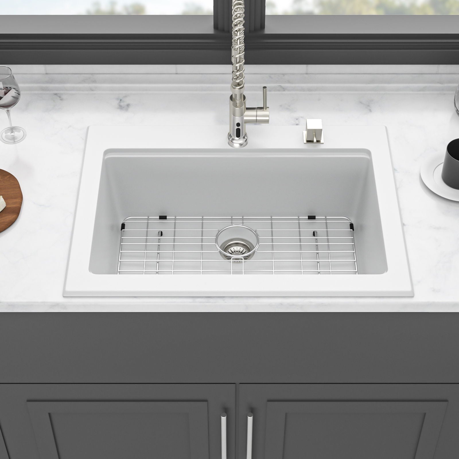 Quartz Kitchen Sink 30" X 22" Granite Composite Workstation Drop In Sink - White by HouseOfZazla