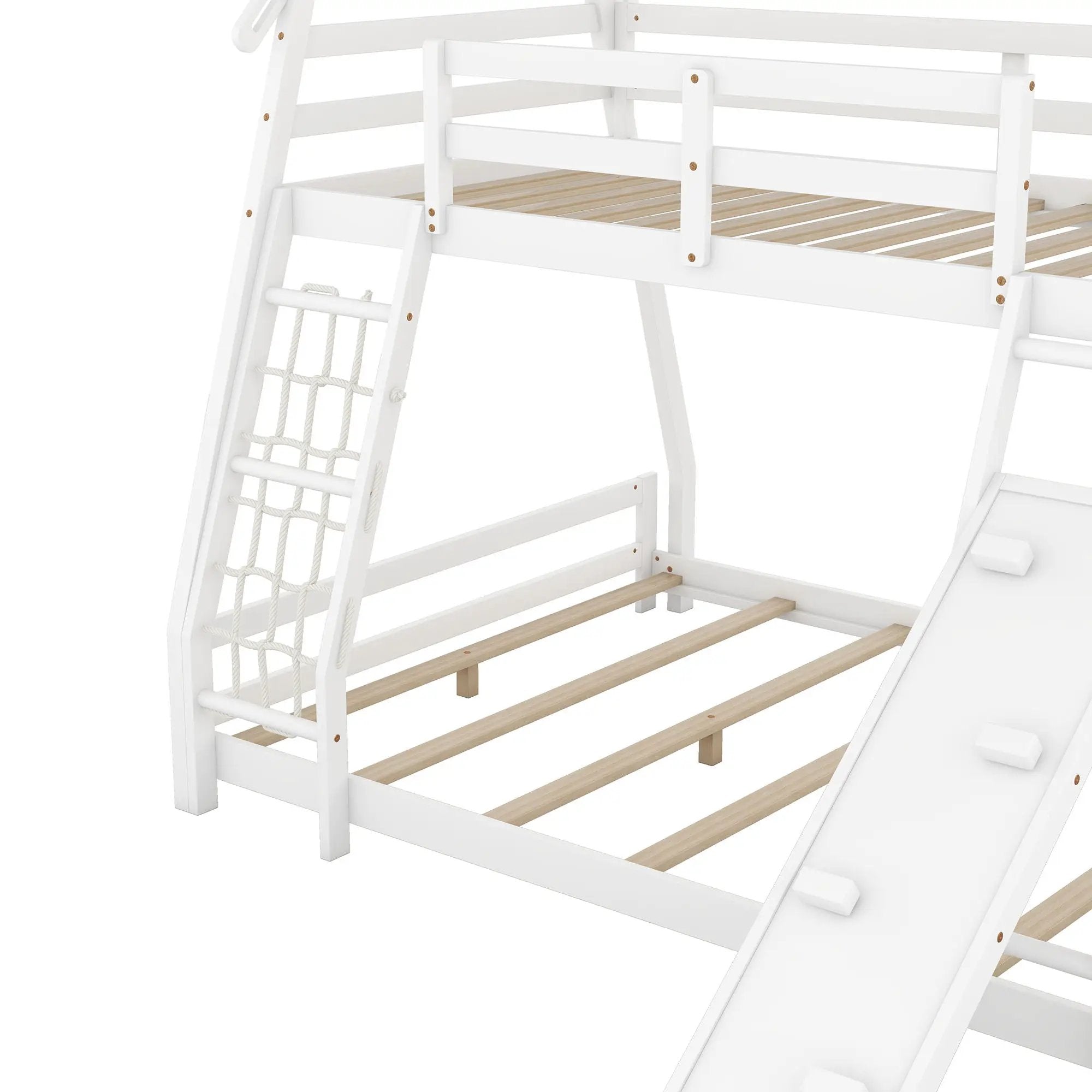 Twin Over Queen House Bunk Bed With Climbing Nets And Climbing Ramp by Unique Piece Furniture
