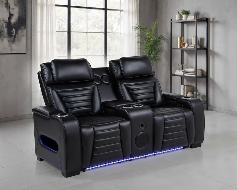 Zuma Faux Leather Dual Power Reclining LED Loveseat Black by Unique Piece Furniture