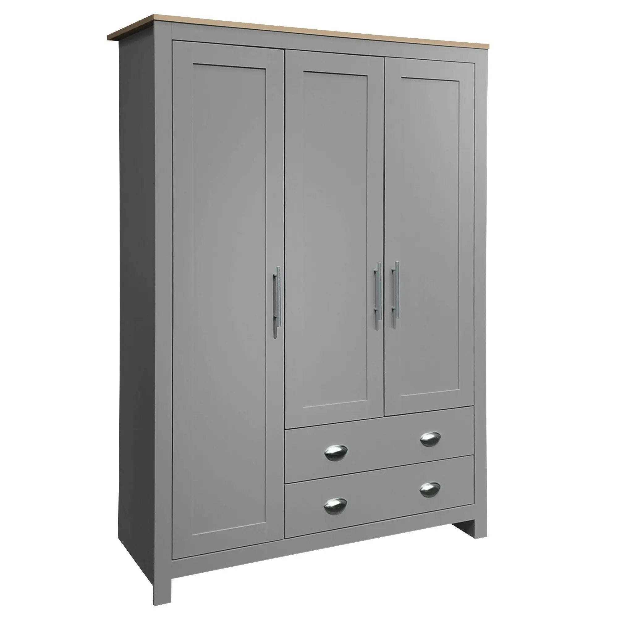 3 Door Storage Wardrobe With Cabinets And 2 Hanging Rods - Gray by Unique Piece Furniture