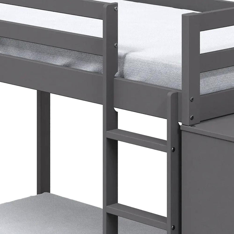 Gaston - Twin Over Twin Bunk Bed With 4 Drawers & 3 Compartments - Gray by Unique Piece Furniture