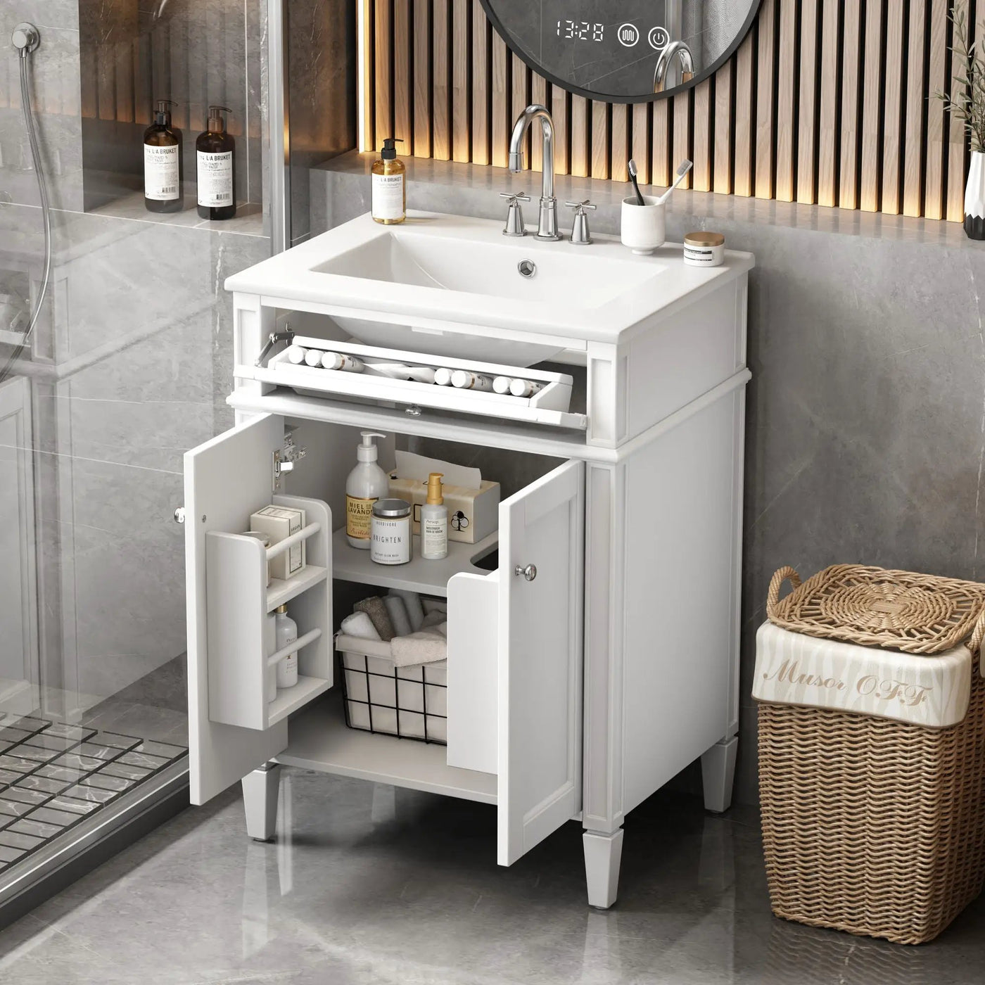Bathroom Vanity With 2 Doors And Tip Out Drawer, Soft Closing Hinges by HouseOfZazla
