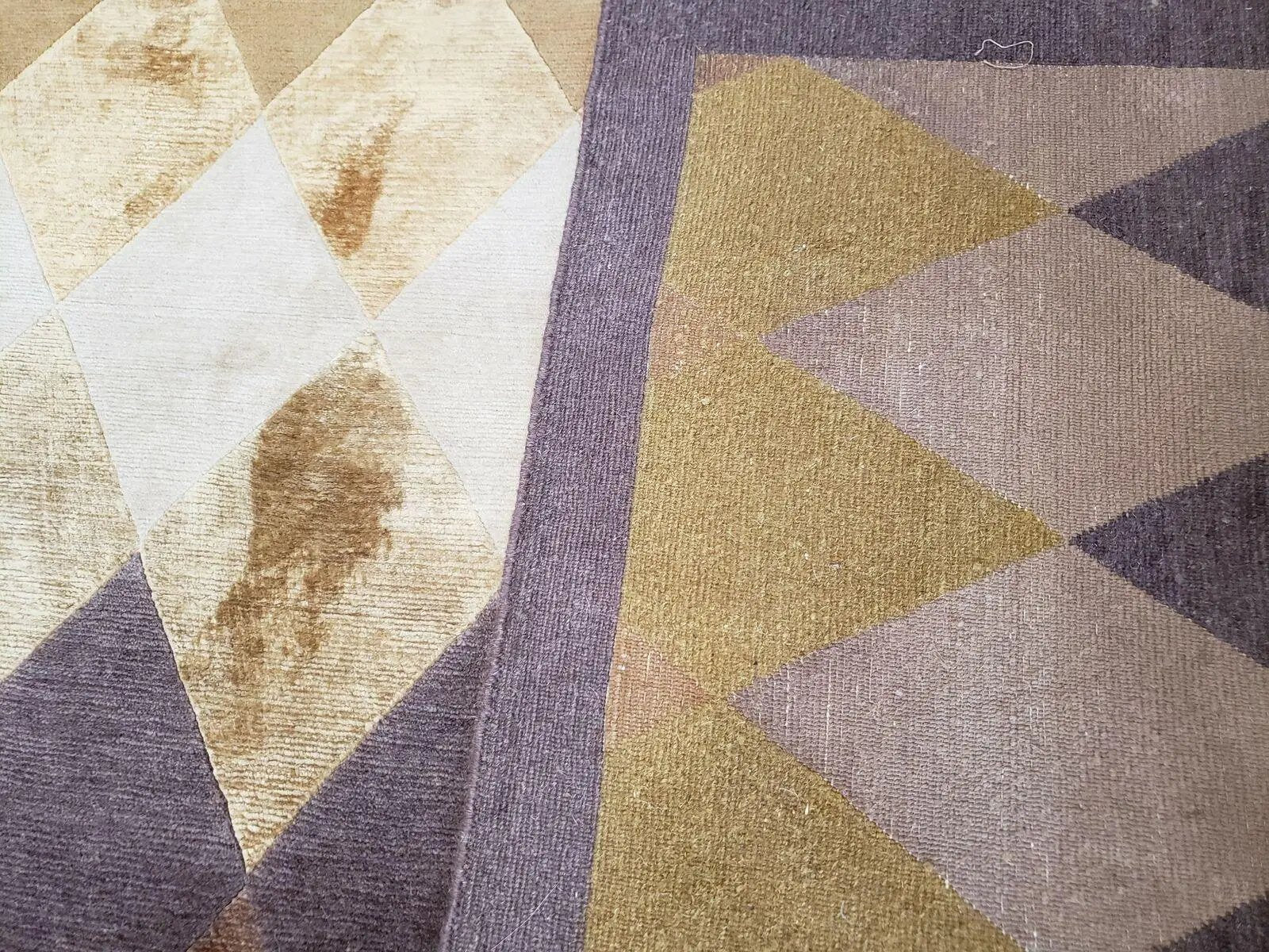 Modern Tibetan Rug 8.6 x 11, Wool and Silk, Multicolor, Diamond Panel Design by Jewel Rugs