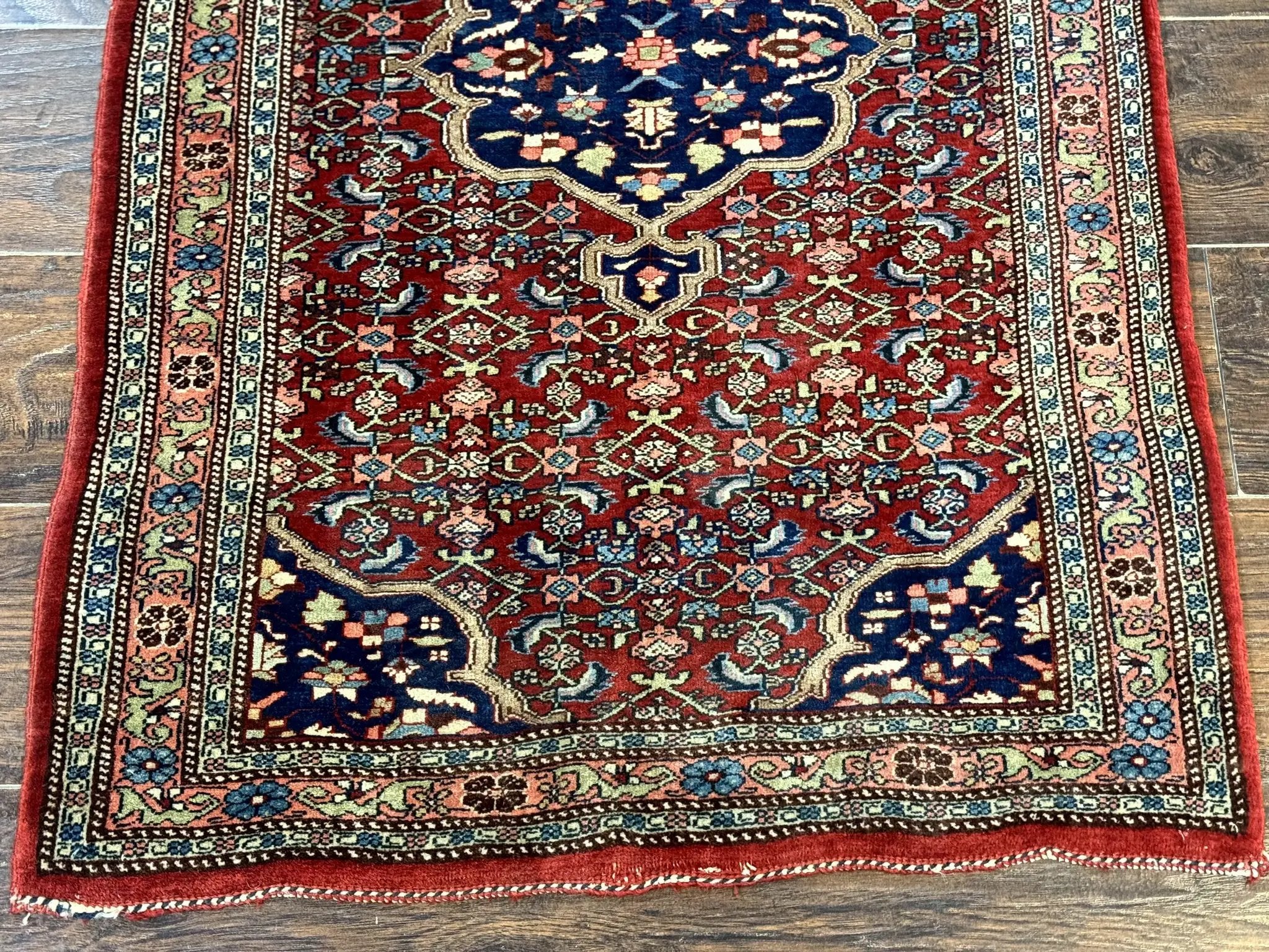 Persian Bidjar Rug 2.7 x 4, Red and Navy Blue, Small Persian Area Rug, Semi Antique by Jewel Rugs