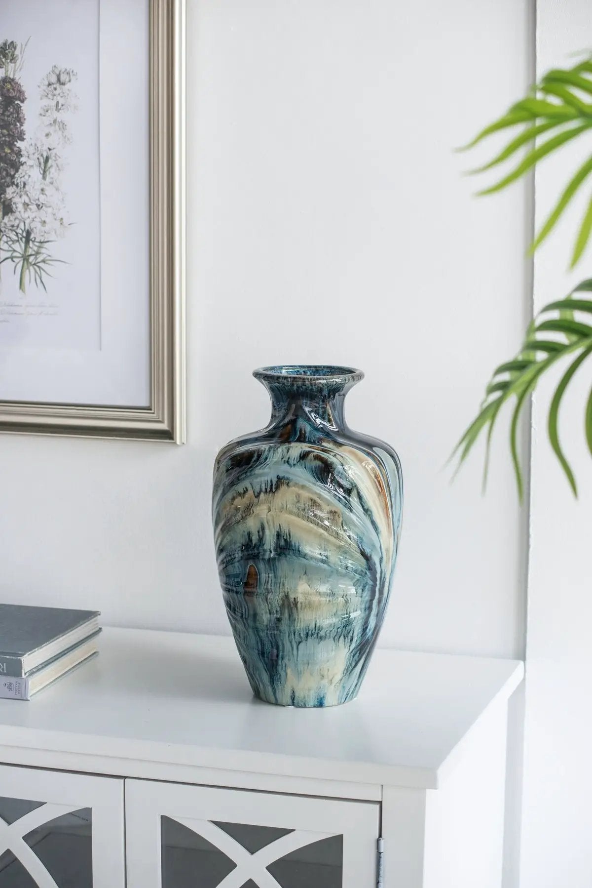 D8.7x15.5' Blue and Brown Reactive Glazed Vase by HouseOfZazla