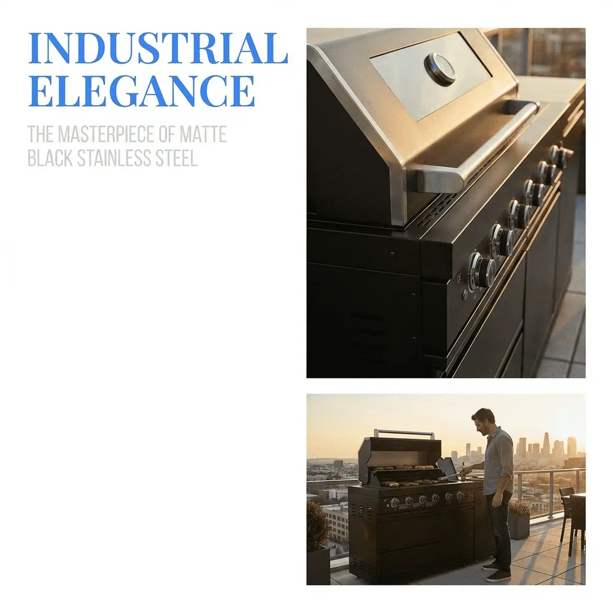 65" 4-Burner 72,000 BTU Black Outdoor Kitchen Island Grill +Side Burner + Marble Countertops by Chery Industrial