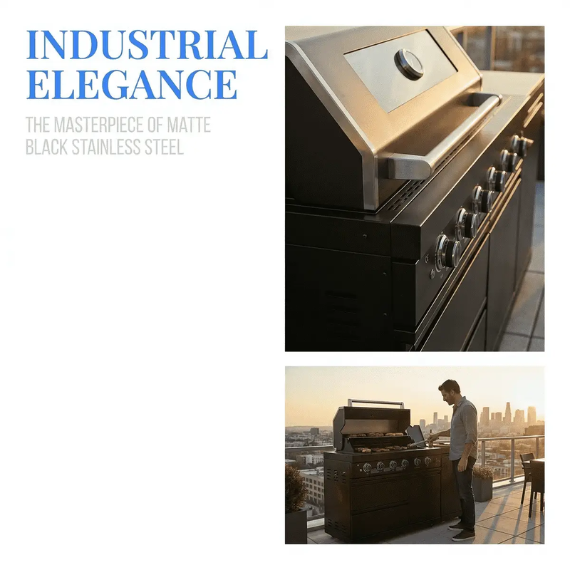 65" 4-Burner 72,000 BTU Black Outdoor Kitchen Island Grill +Side Burner + Marble Countertops by Chery Industrial
