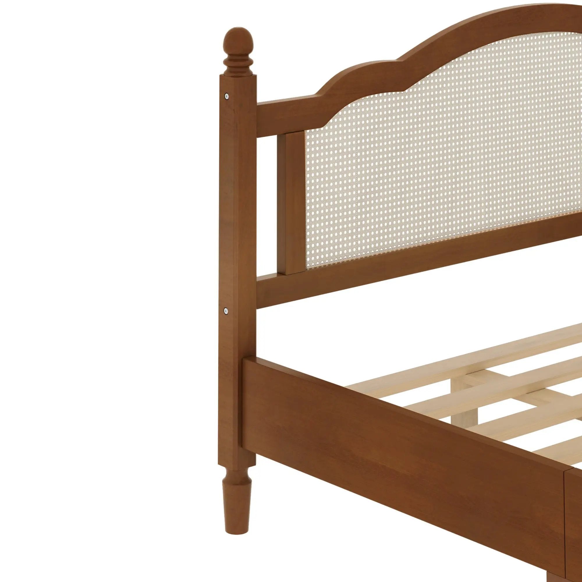 King Size Wooden Platform Bed with Rattan Headboard by HouseOfZazla