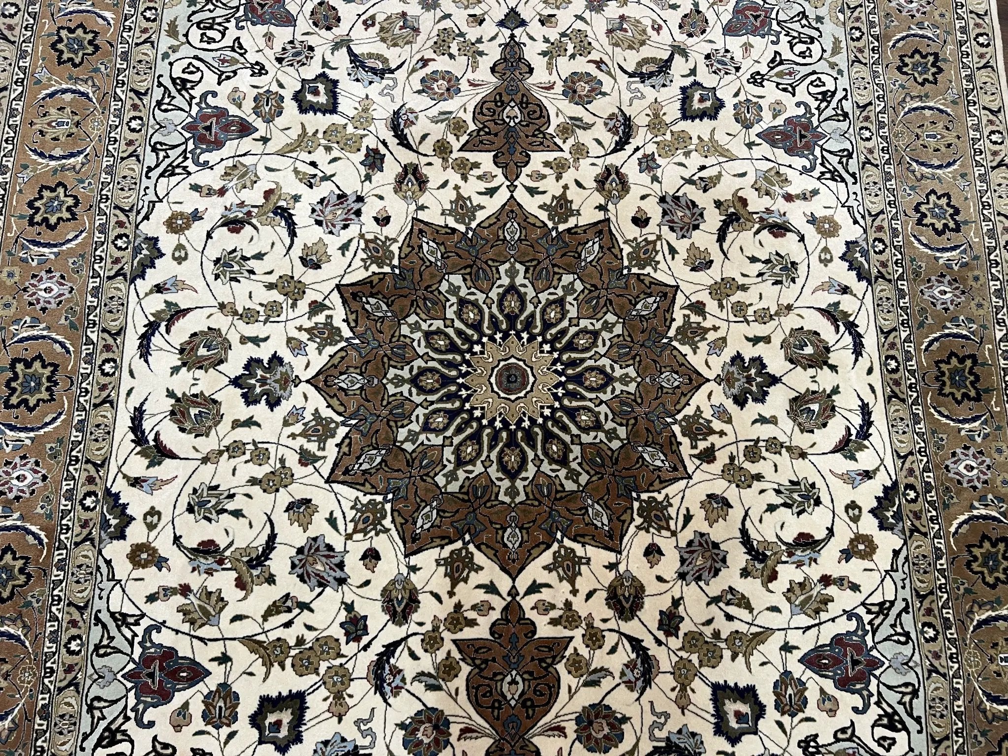 Wonderful Persian Tabriz Rug 7x10, Floral Medallion, Very Fine Oriental Carpet, Ivory by Jewel Rugs