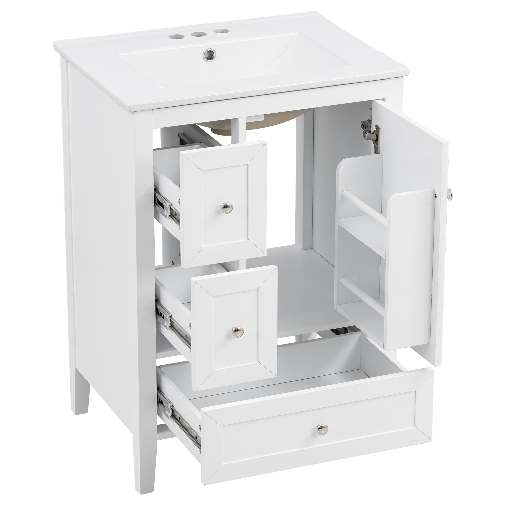 Modern Bathroom Vanity With Sink, Soft Close Drawers & Door, Storage Rack by HouseOfZazla