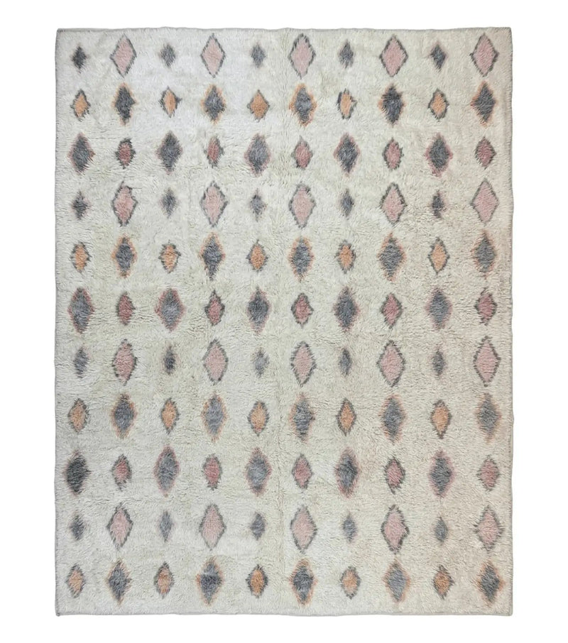 Large Modern Contemporary Indian Shag Rug 11x14, Ivory, Handmade Wool Carpet by Jewel Rugs