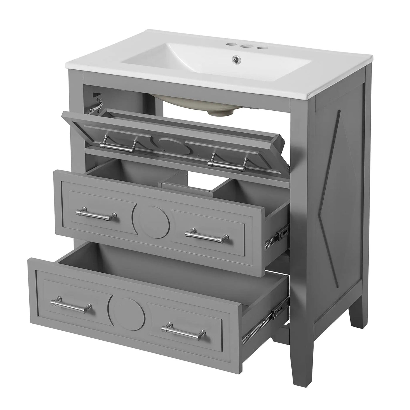 Retro Bathroom Vanity With Sink Combo, Free Standing Single Set With 3 Drawers by HouseOfZazla