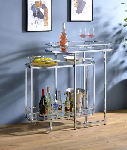 Piffo - Serving Cart Set - Clear Glass & Chrome by Unique Piece Furniture