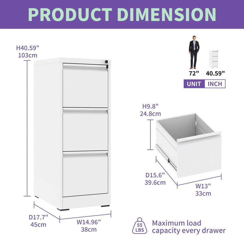 Steel Drawer Vertical File Cabinet With Lock For A4 Legal / Letter Size by Unique Piece Furniture
