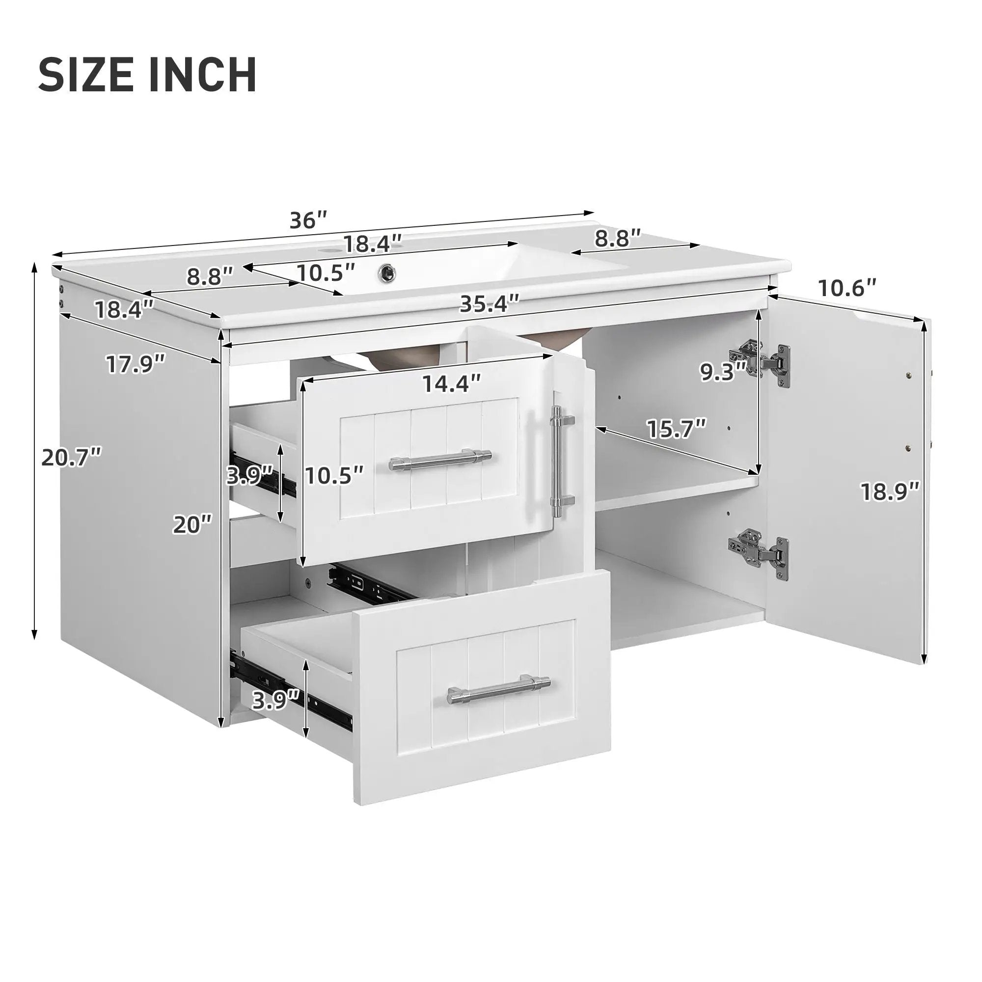 Wall Mounted Bathroom Vanity & Sink, 2 Drawers