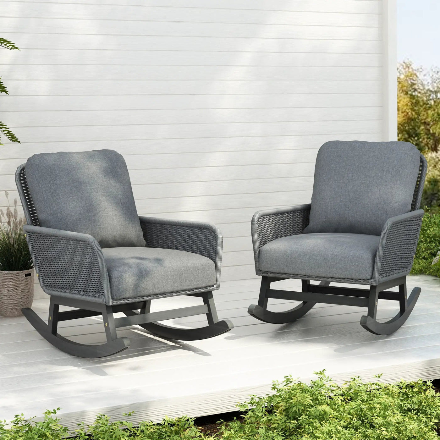 Contemporary Minimalist Wicker Rocking Chair With Soft Cushions And Durable Wooden Frame by HouseOfZazla