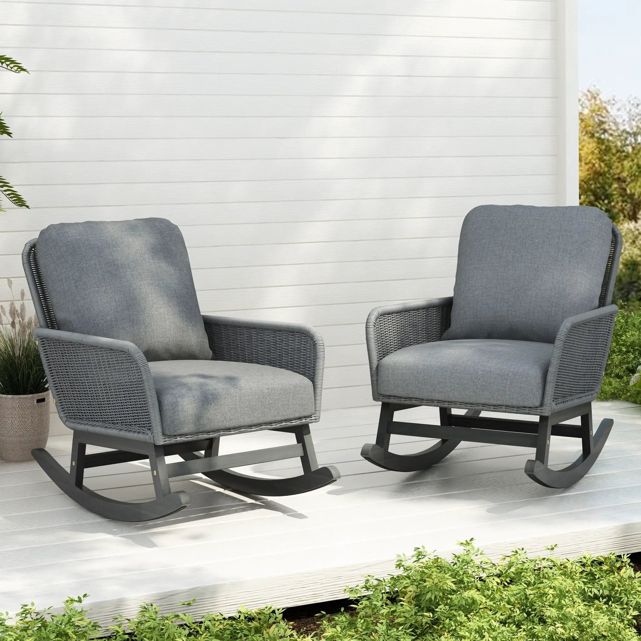 Contemporary Minimalist Wicker Rocking Chair With Soft Cushions And Durable Wooden Frame by HouseOfZazla