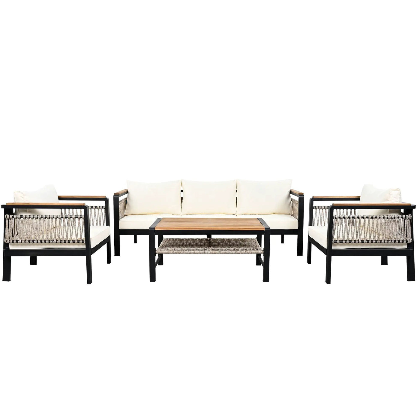 4 Pieces Outdoor Sectional Sofa Set 5 Person Patio Seating Group Outdoor Conversation Set With Cushions And A Coffee Table For Patios by HouseOfZazla