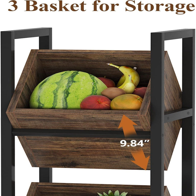 3 Tier Basket Stand With Angled Baskets, Vertical Storage Tower For Kitchen - Black by HouseOfZazla