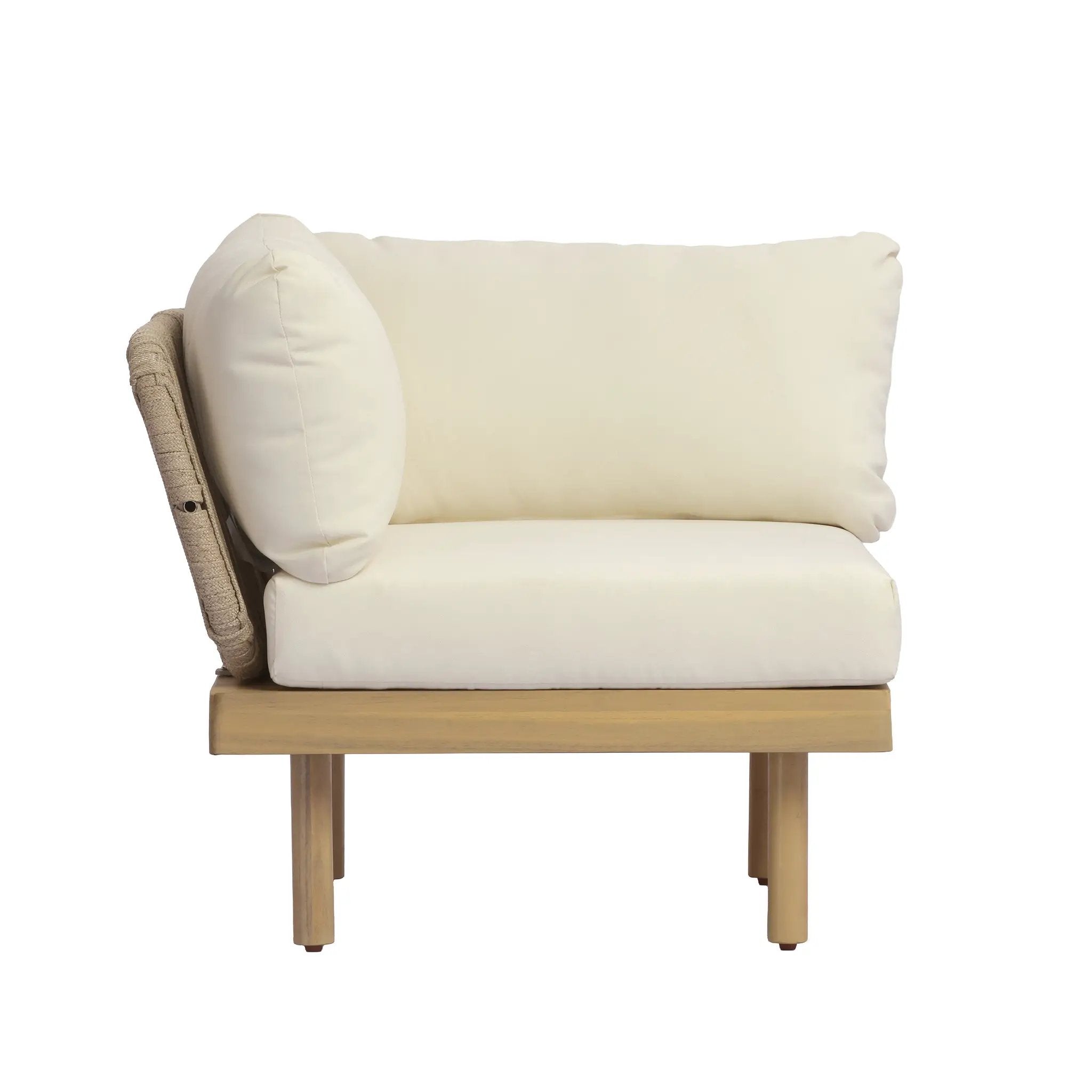 Acacia Wood Outdoor Corner Chair with Rope Back & Weather-Resistant Cushion by HouseOfZazla
