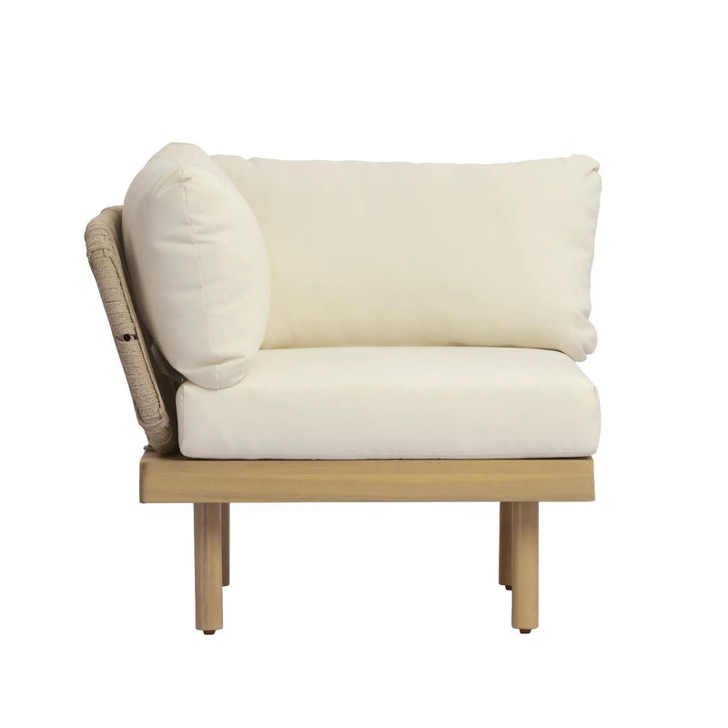 Acacia Wood Outdoor Corner Chair with Rope Back & Weather-Resistant Cushion by HouseOfZazla