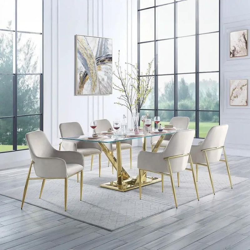 Barnard - Dining Table - Clear Glass & Mirrored Gold by Unique Piece Furniture