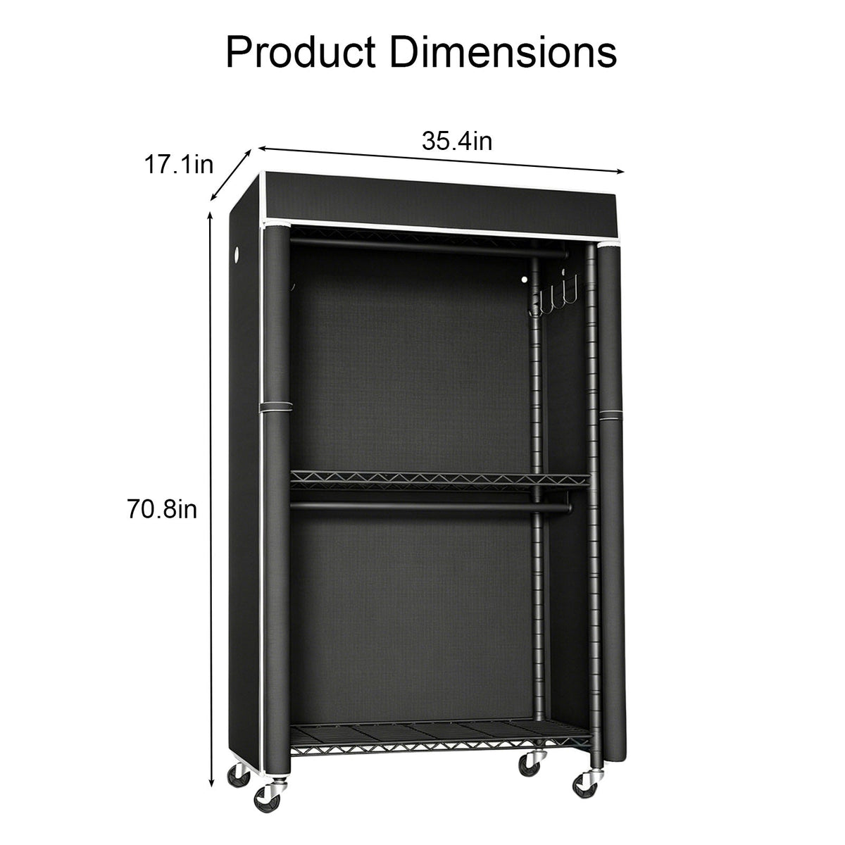 Freestanding Garment Rack with Dust Cover – Iron Frame, Mobile - Black, photo 4 of 8
