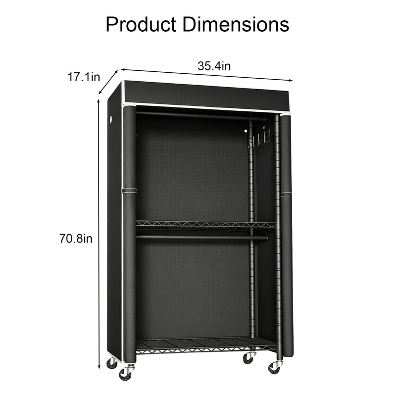 Freestanding Garment Rack with Dust Cover – Iron Frame, Mobile - Black, photo 4 of 8