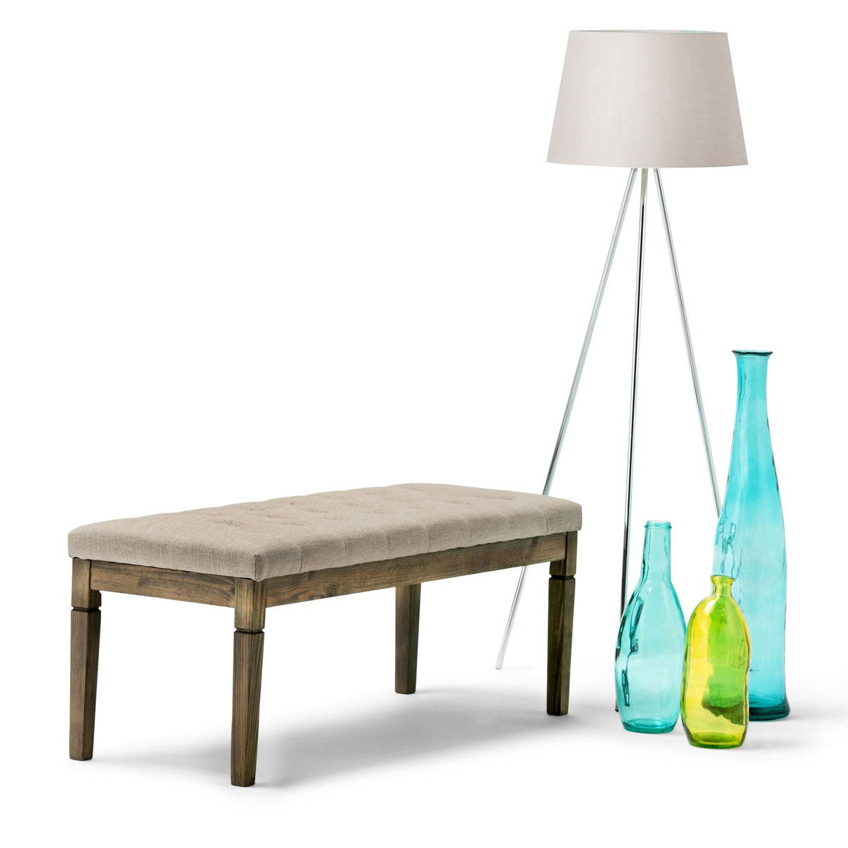 Upholstered Tufted Ottoman Bench with Solid Wood Base - Multiple Colors, photo 18 of 26