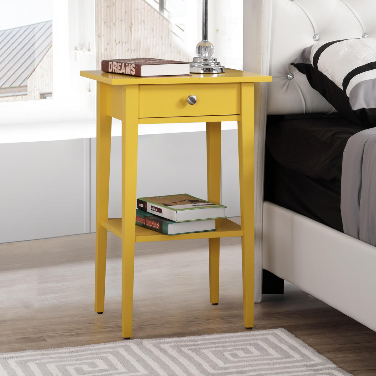 Wood Nightstand with Drawer and Shelf - Multiple Colors, photo 26 of 34
