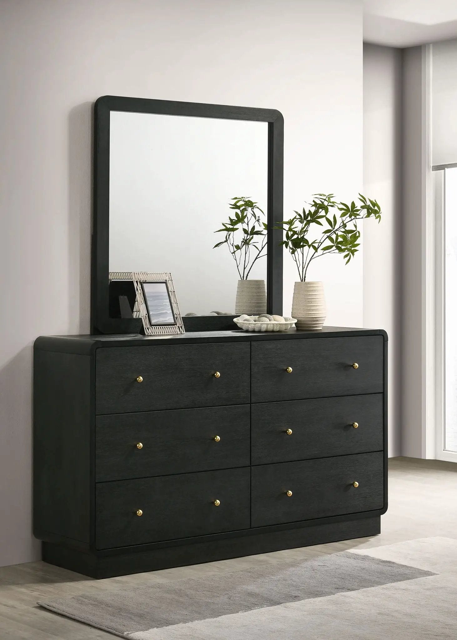 Cavelle 6-drawer Dresser and Mirror Black by Unique Piece Furniture