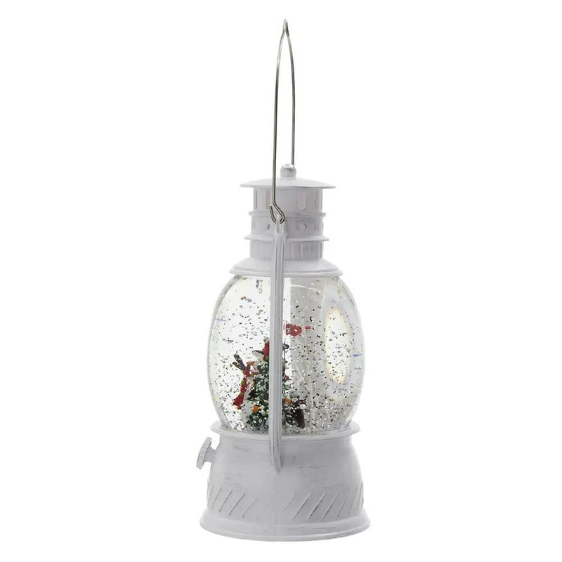 Christmas Plastic / Resin Lantern With Snowman & Tree LED / Water Spinning / 6 Hours Timer, 3*AA Batteries Required - White / Multi by HouseOfZazla