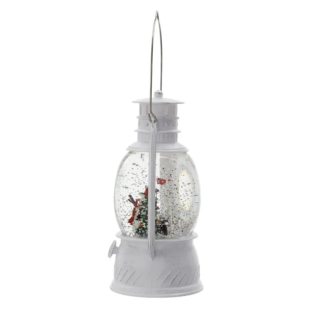 Christmas Plastic / Resin Lantern With Snowman & Tree LED / Water Spinning / 6 Hours Timer, 3*AA Batteries Required - White / Multi by Unique Piece Furniture
