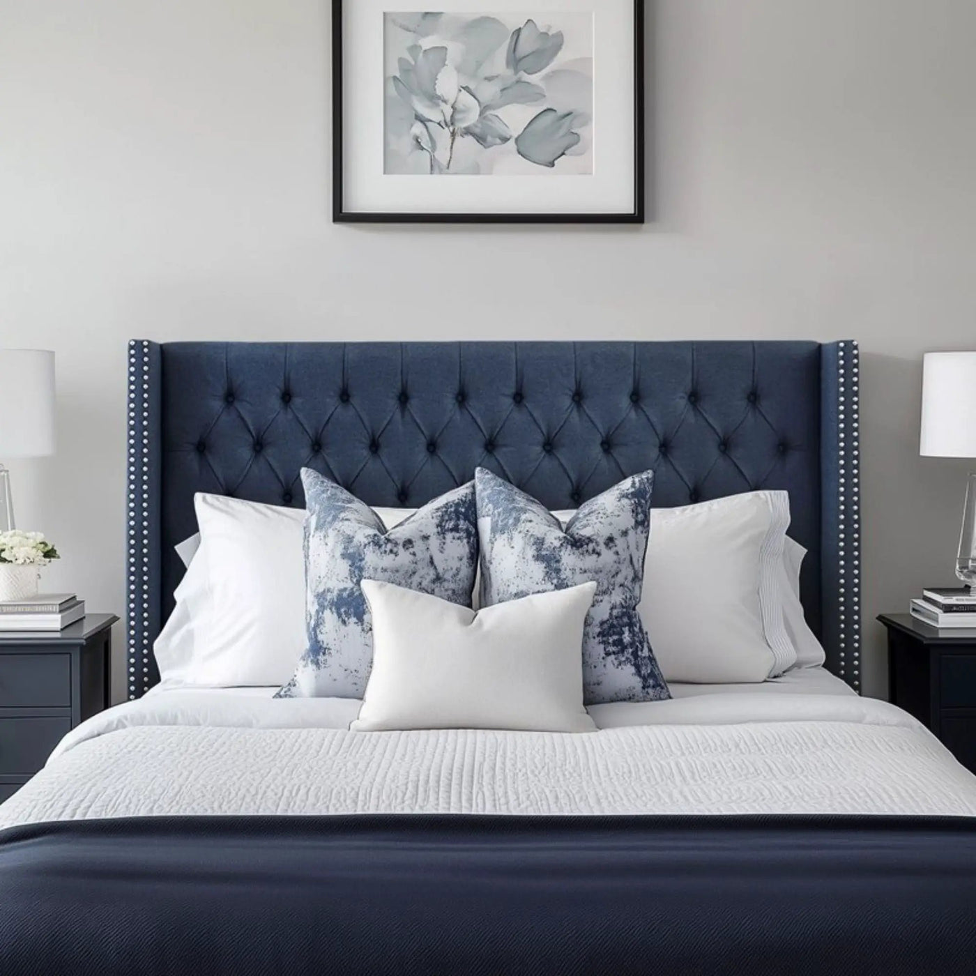 Transitional Upholstery Headboard With Tufted Buttons And Nailhead Trim by HouseOfZazla