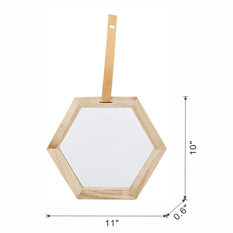 Light Brown Hexagon Wall Accent Mirror with Wood Frame – Set of 2, photo 4 of 5